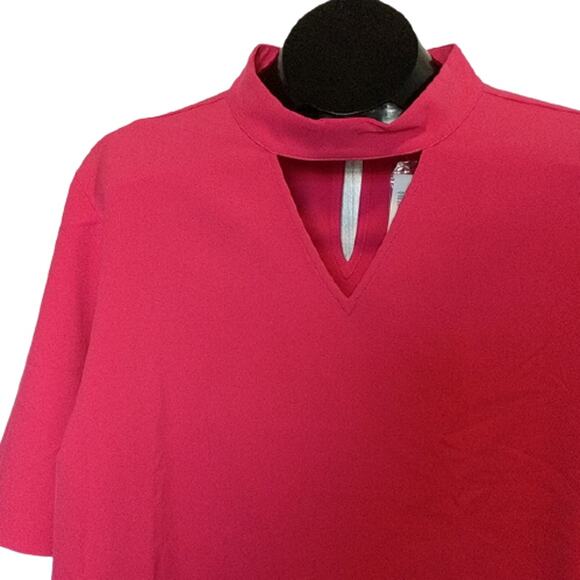 LANE BRYANT Hot Pink Flutter Sleeve Choker Stretchy Top 28 - Picture 2 of 8